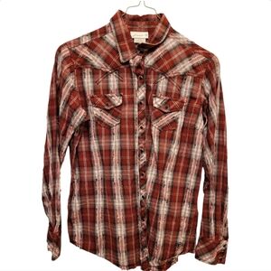 Ariat Red Black Jewel Button Snap Silver Thread Western Plaid Shirt Size Large